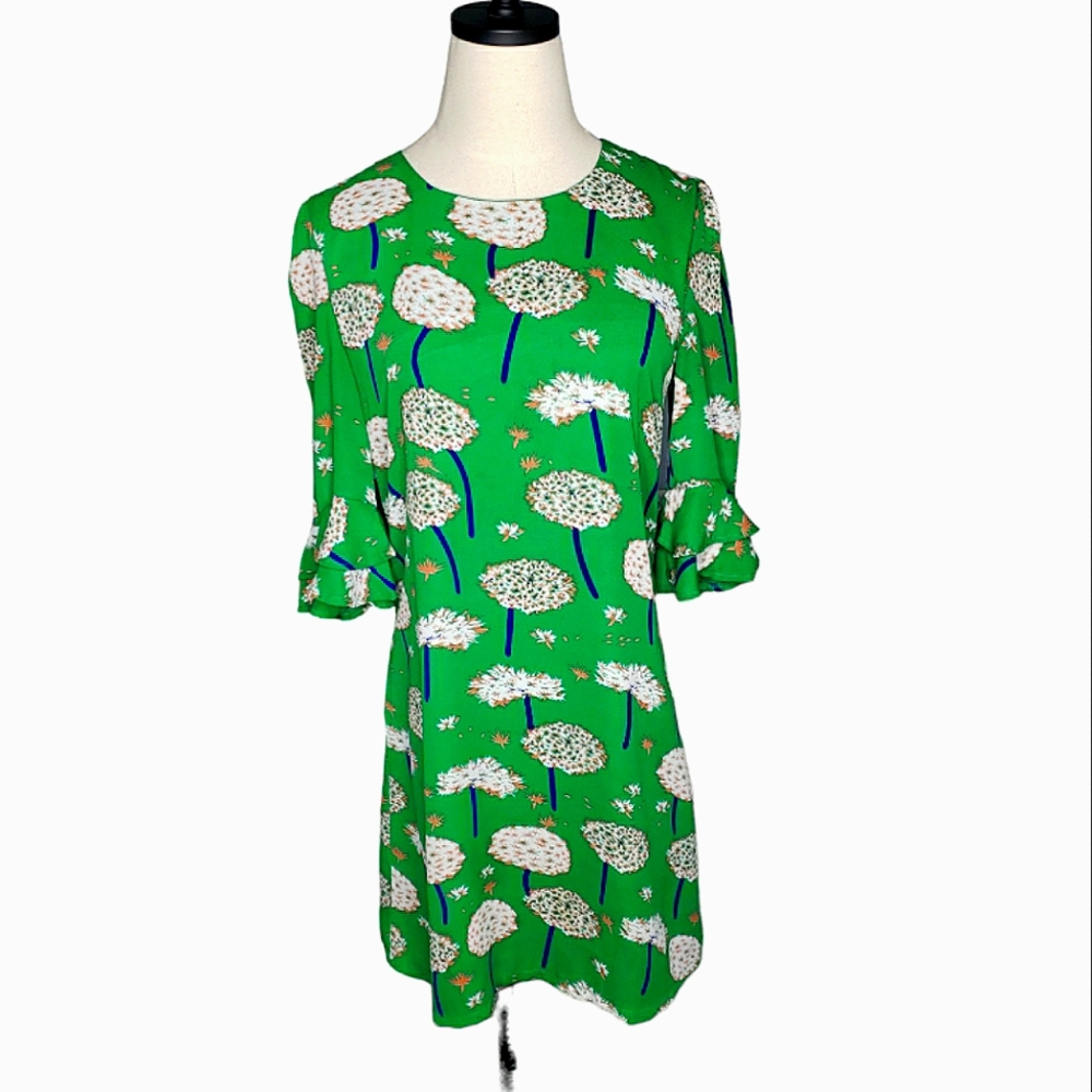 Dandelion Abstract Novelty Botanical Puff Shift Dress Ruffle Cottagecore Dress M
